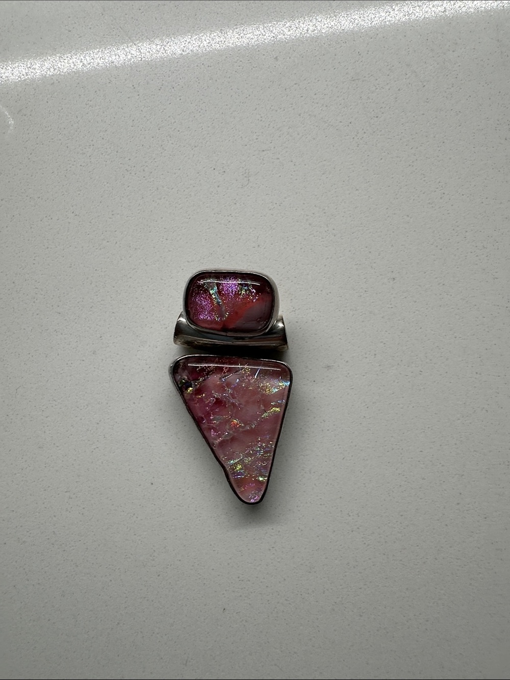 Pink Iridescent Glass Pendant Necklace - Sterling Setting